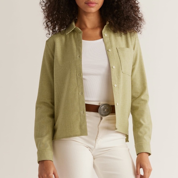 Pendleton cropped wool shirt in olive mini check - NWT! - Picture 2 of 4